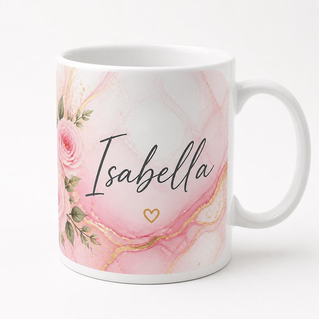 Personalised Name Mug – Pink Marble Teacher or Birthday Gift