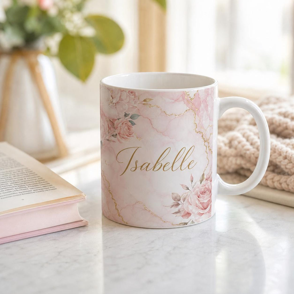 Personalised Name Mug – Pink Marble Teacher or Birthday Gift