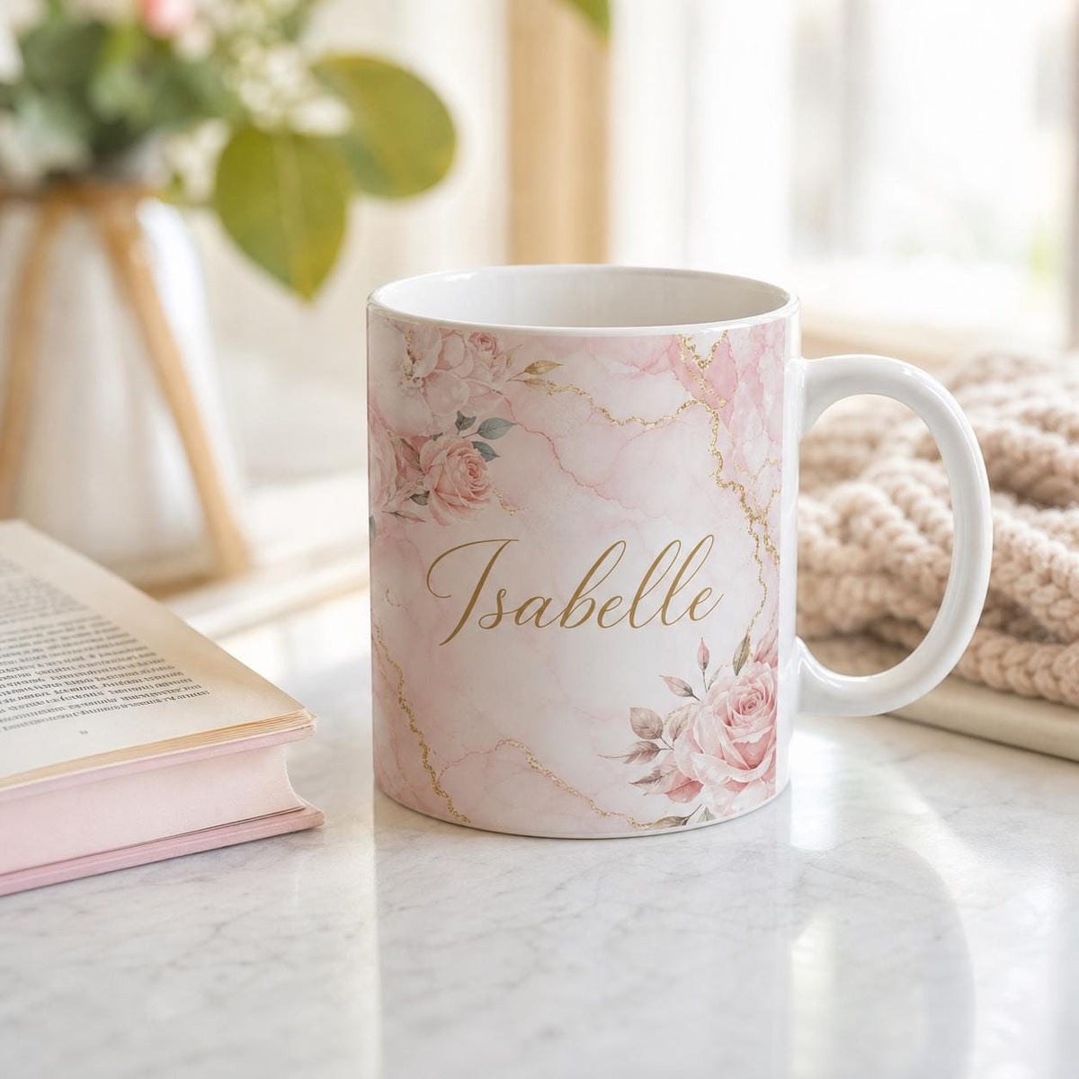 Personalised Name Mug – Pink Marble Teacher or Birthday Gift