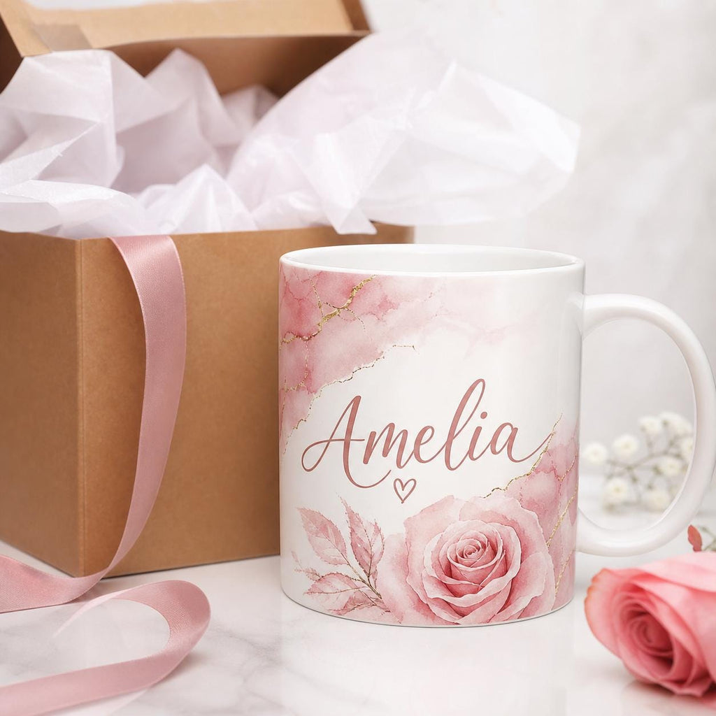 Personalised Name Mug – Pink Marble Teacher or Birthday Gift