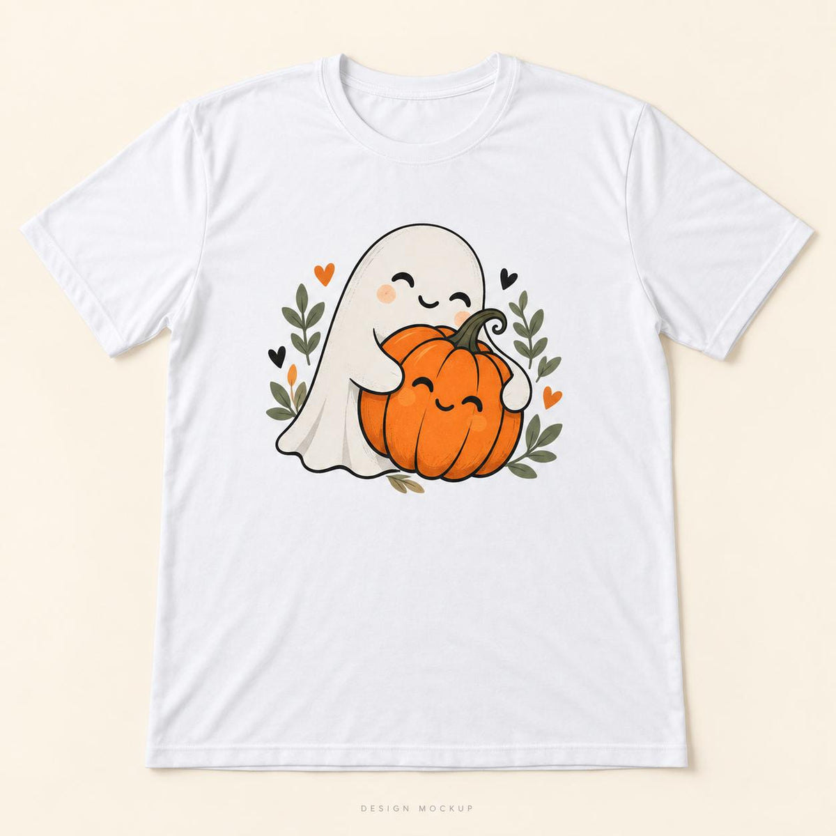 Ghost Pumpkin T Shirt - White Adult Halloween Top