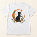 Black Cat Moon T Shirt - White Adult Halloween Top