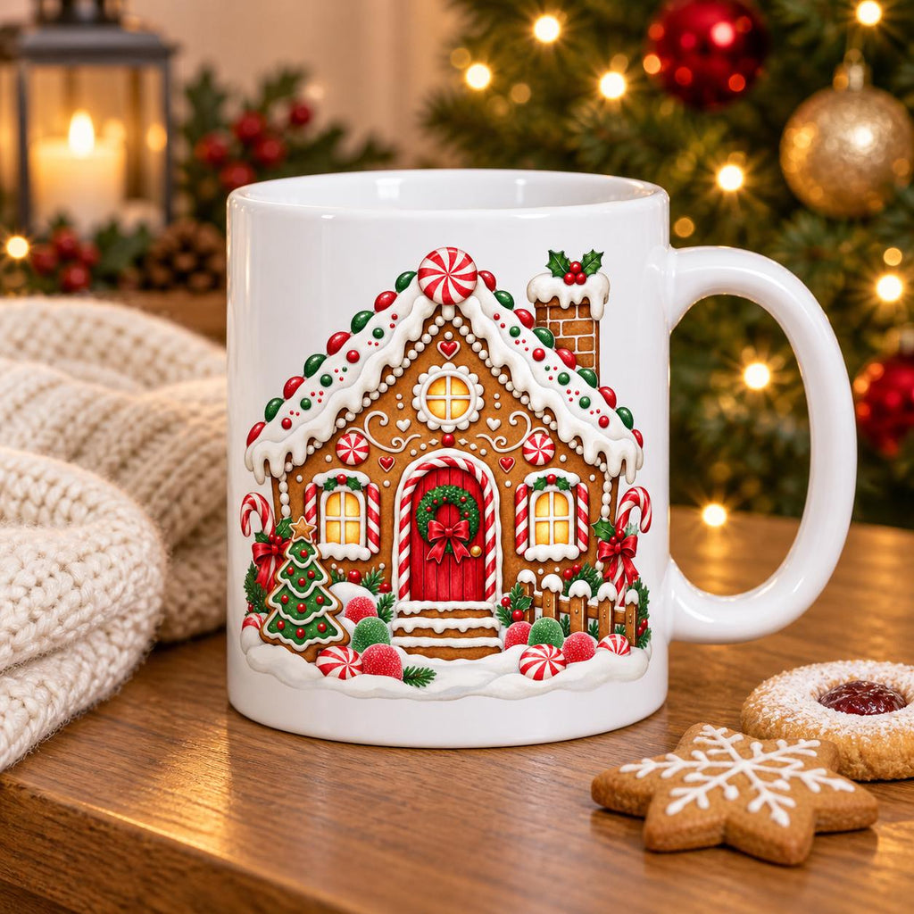 Gingerbread House Christmas Mug, 11oz Ceramic Coffee Cup