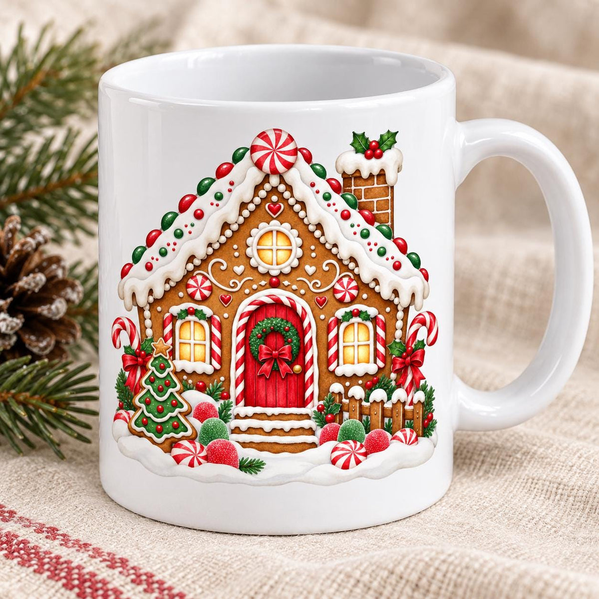Gingerbread House Christmas Mug, 11oz Ceramic Coffee Cup