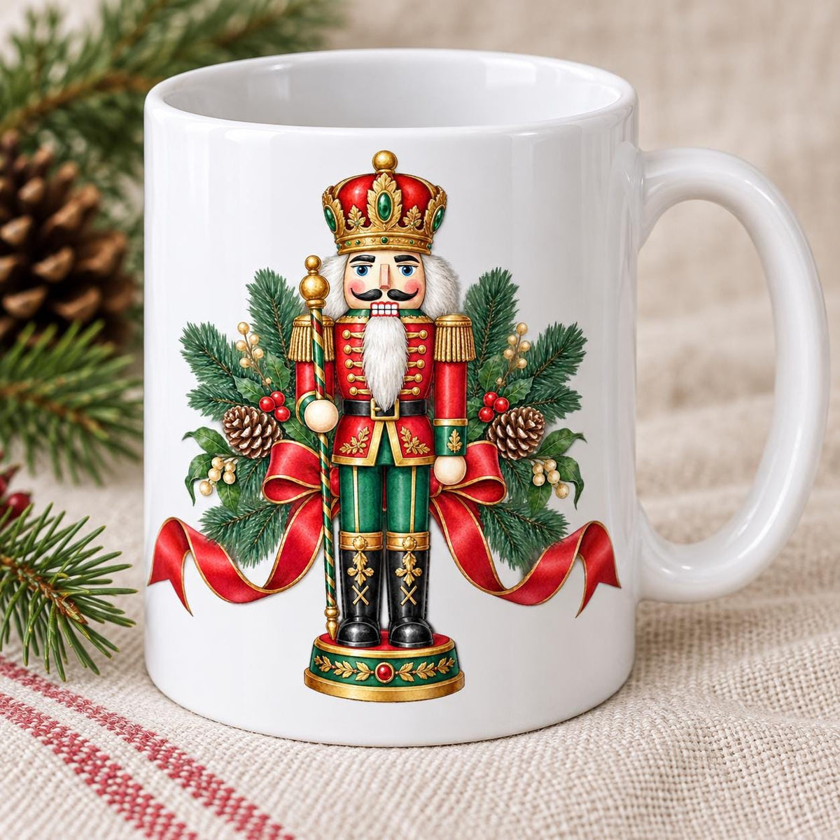 Nutcracker Christmas Mug, Traditional Red and Green, 11oz Ceramic Cup