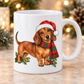 Dachshund Christmas Mug, Sausage Dog in Santa Hat, 11oz Ceramic Cup