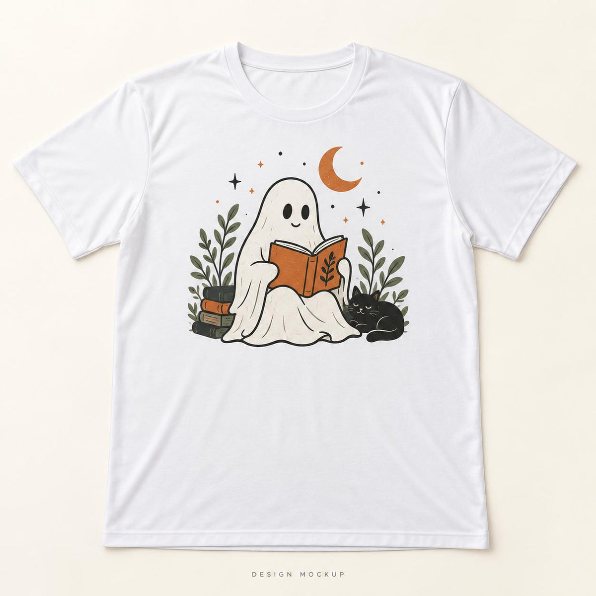 Reading Ghost T Shirt - White Adult Halloween Top