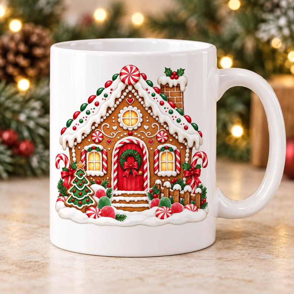 Gingerbread House Christmas Mug, 11oz Ceramic Coffee Cup