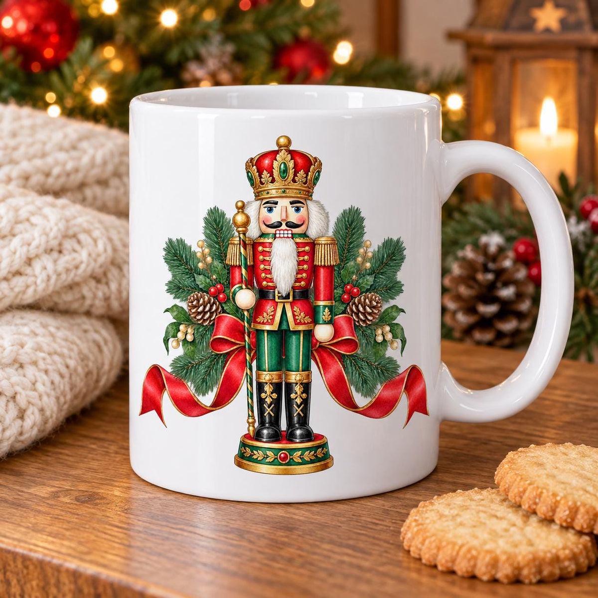 Nutcracker Christmas Mug, Traditional Red and Green, 11oz Ceramic Cup