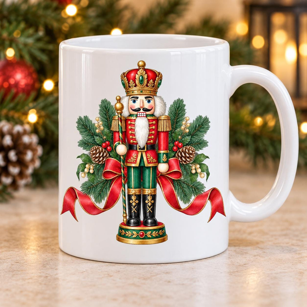 Nutcracker Christmas Mug, Traditional Red and Green, 11oz Ceramic Cup