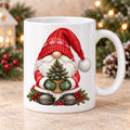 Christmas Gnome Mug, Red Hat and Fir Tree Design, 11oz Ceramic Cup