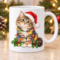 Christmas Cat Mug, Tabby with Fairy Lights, 11oz Ceramic Cup